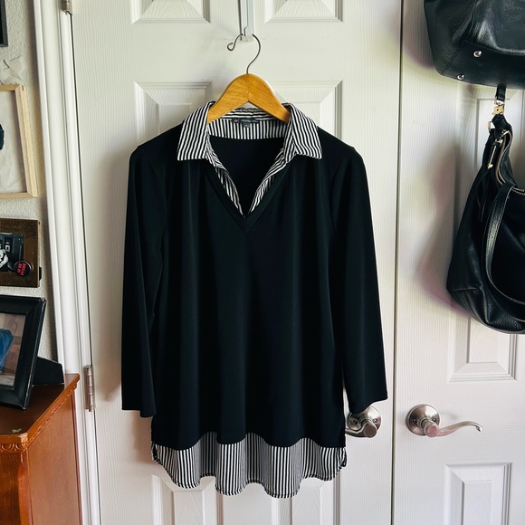 Adrianna Papell Tops - Adrianna Papell black & white 3/4 sleeve faux layered business casual blouses